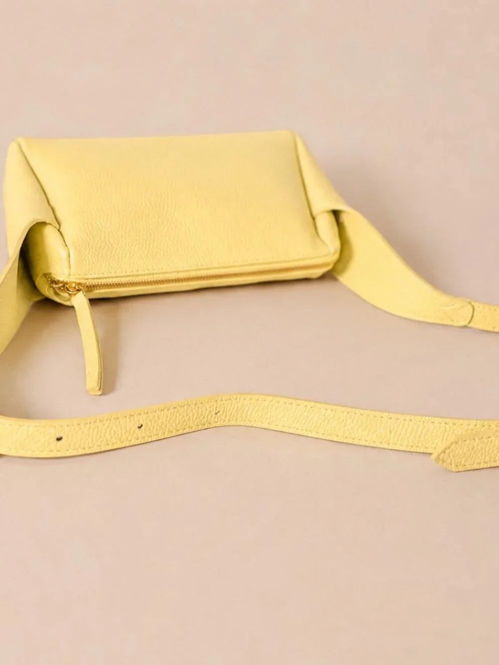 Butter Yellow Italian Leather Small Crossbody Shoulder Bag, Pebbled Handbag